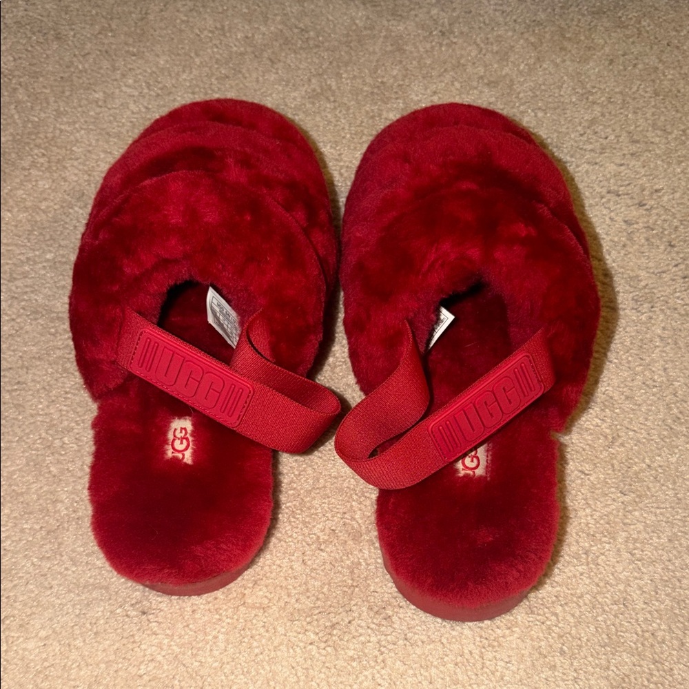 UGG Red Plush Slide Slippers